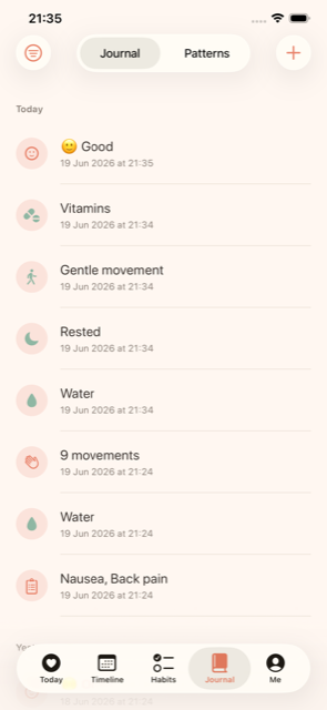 Journal list of one-tap entries